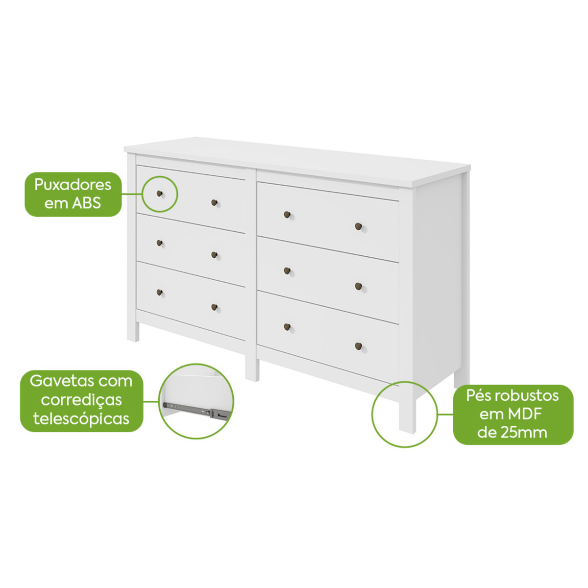 Cômoda Maggiore Lopas 6 Gavetas 162cm Branco