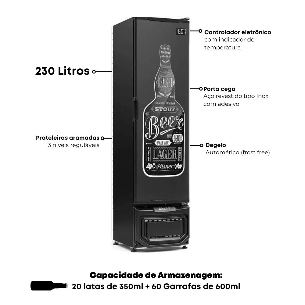 Cervejeira Gelopar 228L GCB-23E Porta Adesivada Beer Preto 220V