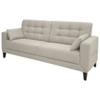 Sofá Living Vogue 210cm Linoforte 2 Assentos Pé de Madeira Linho Cinza