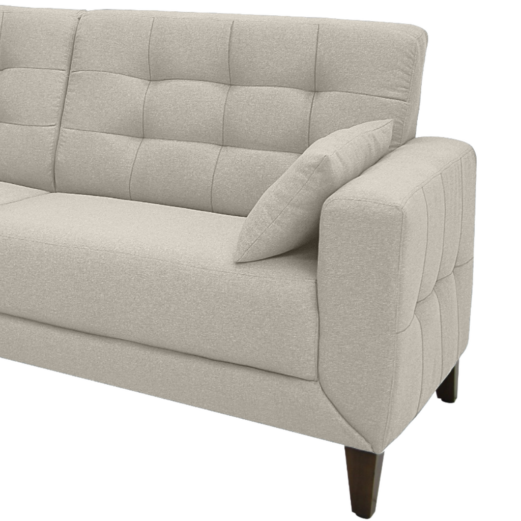 Sofá Living Vogue 210cm Linoforte 2 Assentos Pé de Madeira Linho Cinza