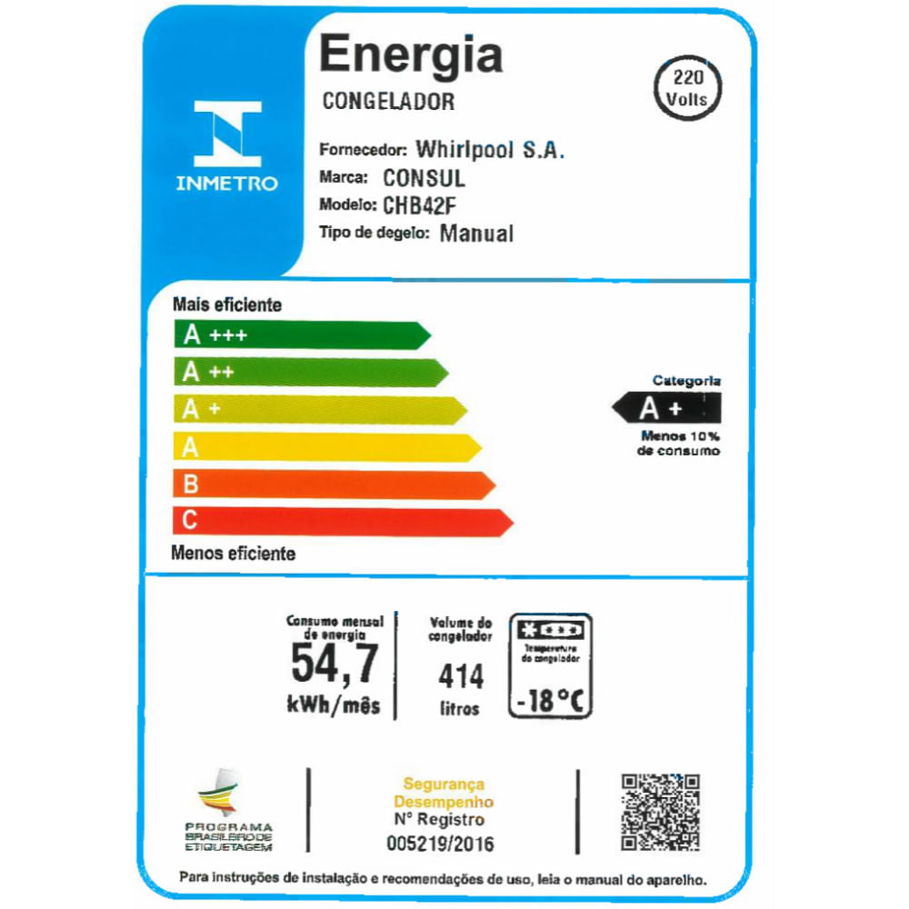 Freezer Horizontal Consul 414L 2 Portas CHB42FB Branco 220V