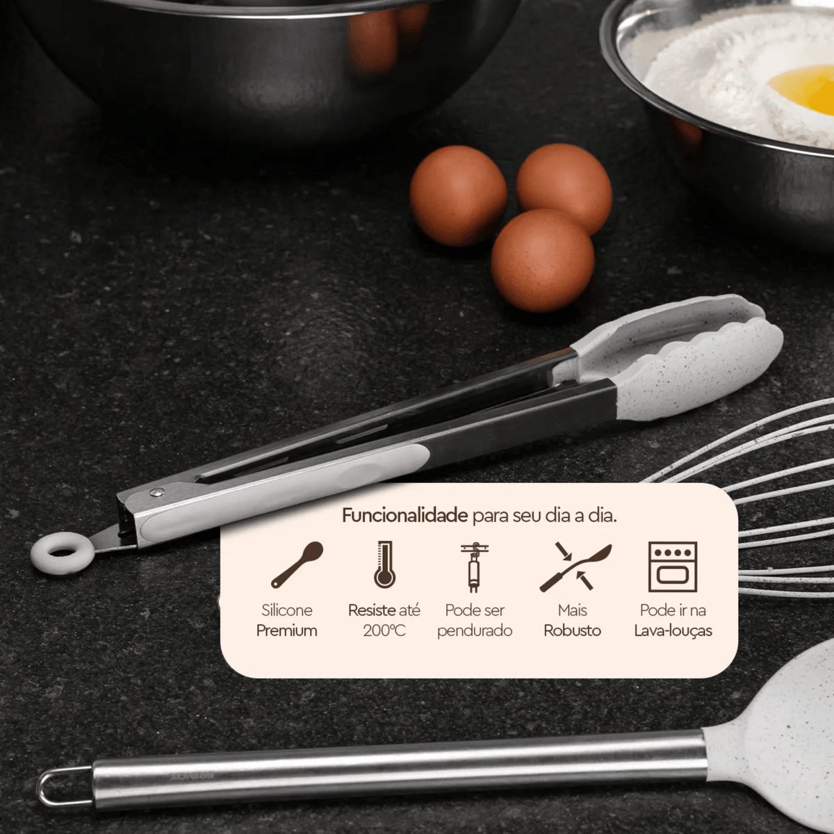 Pegador de Silicone Brinox Flex Cabo em Inox 27cm Vanilla