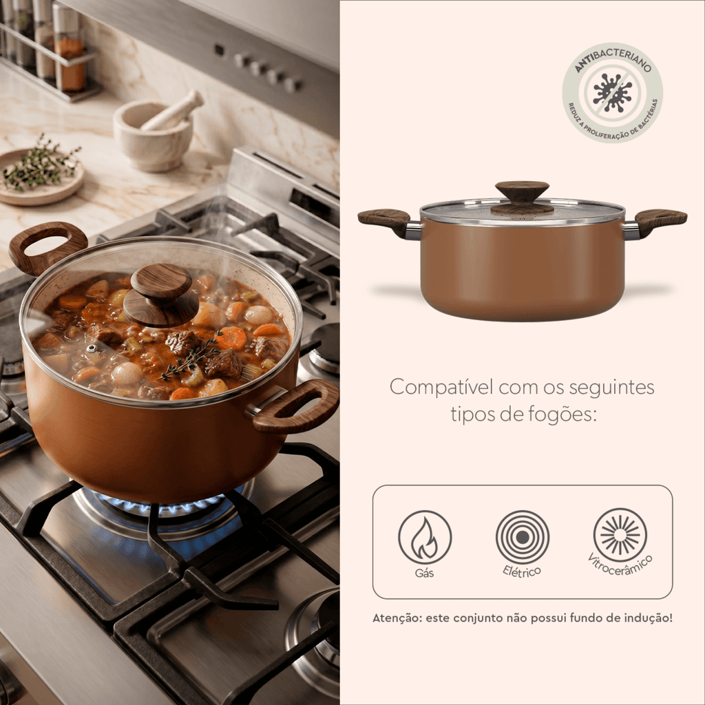 Jogo de Panelas Ceramic Life Brinox Antiaderente Primea Cappuccino