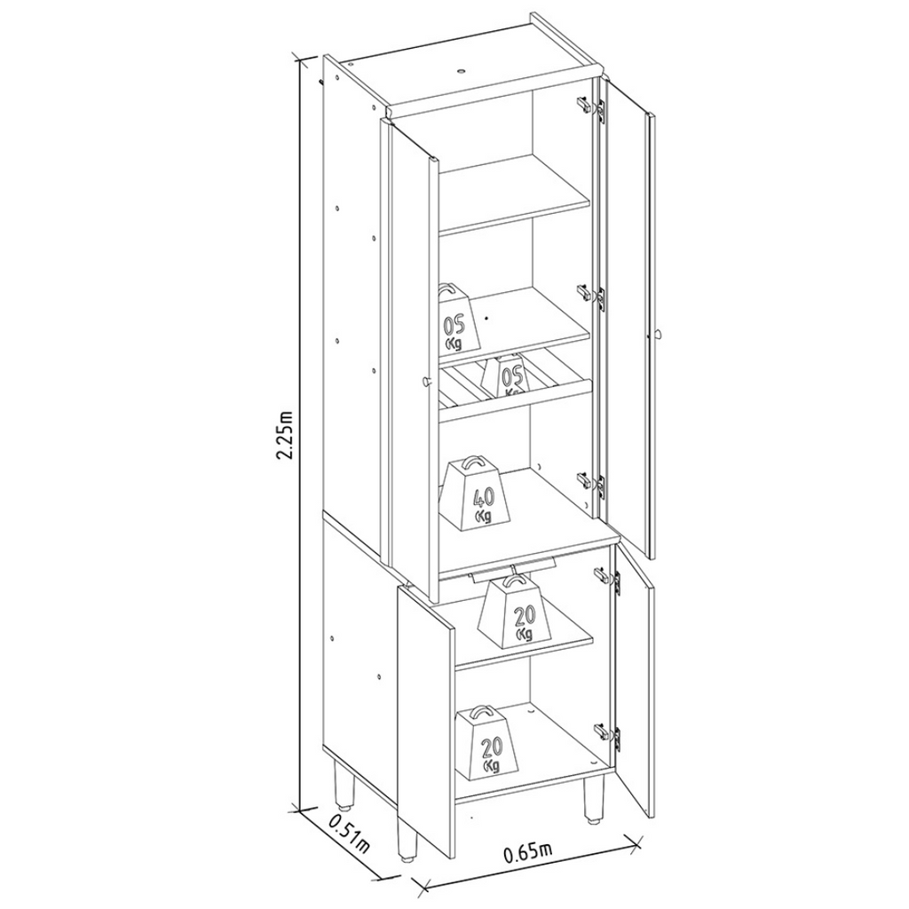 Cristaleira Selene Linea 65cm 4 Portas com LED Jequitibá e Off White
