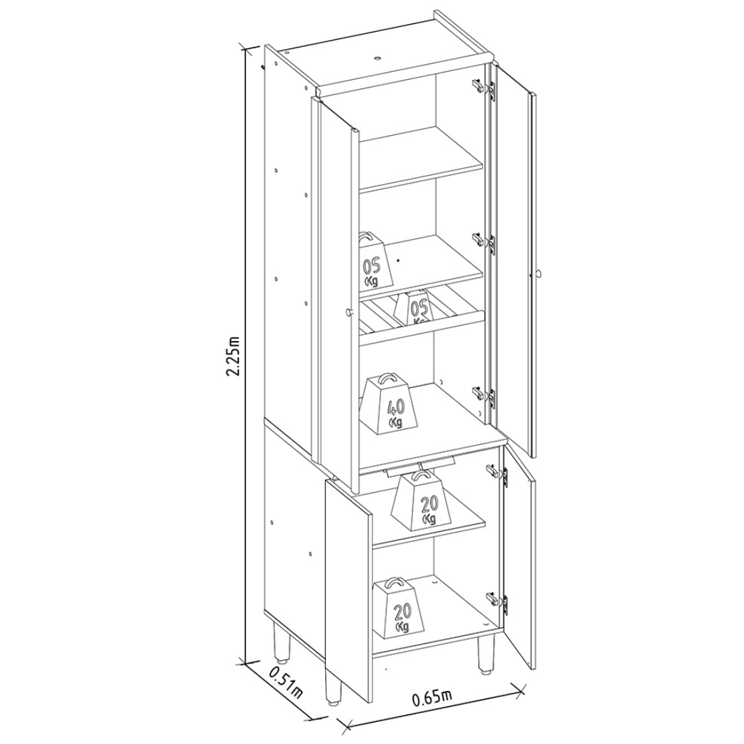 Cristaleira Selene Linea 65cm 4 Portas com LED Jequitibá e Off White