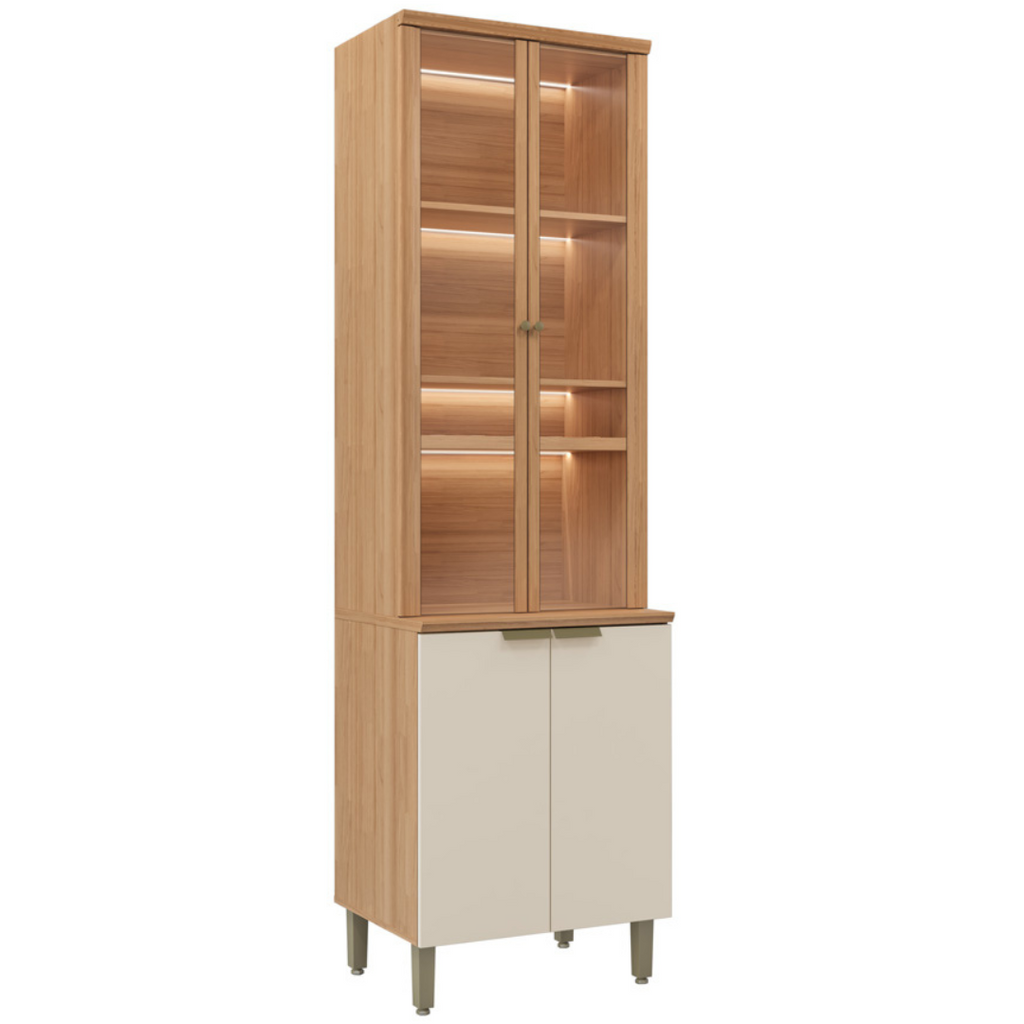 Cristaleira Selene Linea 65cm 4 Portas com LED Jequitibá e Off White