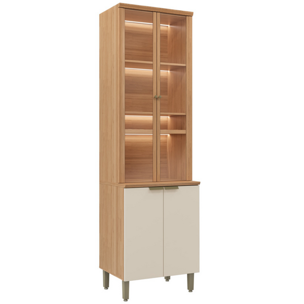 Cristaleira Selene Linea 65cm 4 Portas com LED Jequitibá e Off White