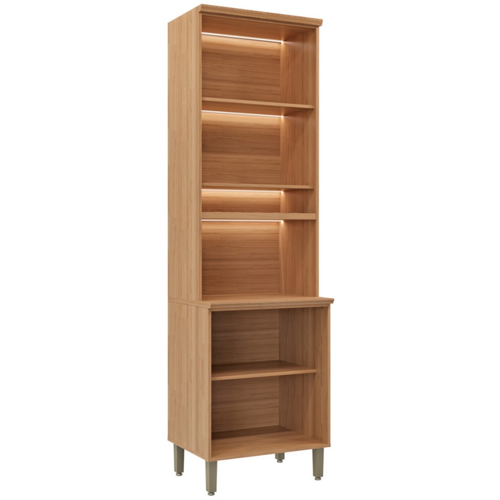Cristaleira Selene Linea 65cm 4 Portas com LED Jequitibá e Off White