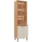 Cristaleira Selene Linea 65cm 4 Portas com LED Jequitibá e Off White