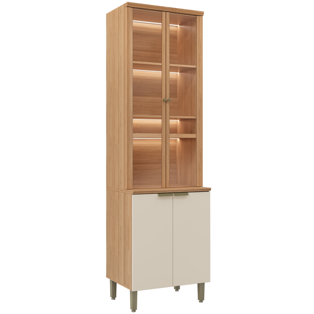 Cristaleira Selene Linea 65cm 4 Portas com LED Jequitibá e Off White