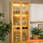 Cristaleira Selene Linea 65cm 4 Portas com LED Jequitibá e Off White