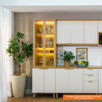 Cristaleira Selene Linea 65cm 4 Portas com LED Jequitibá e Off White