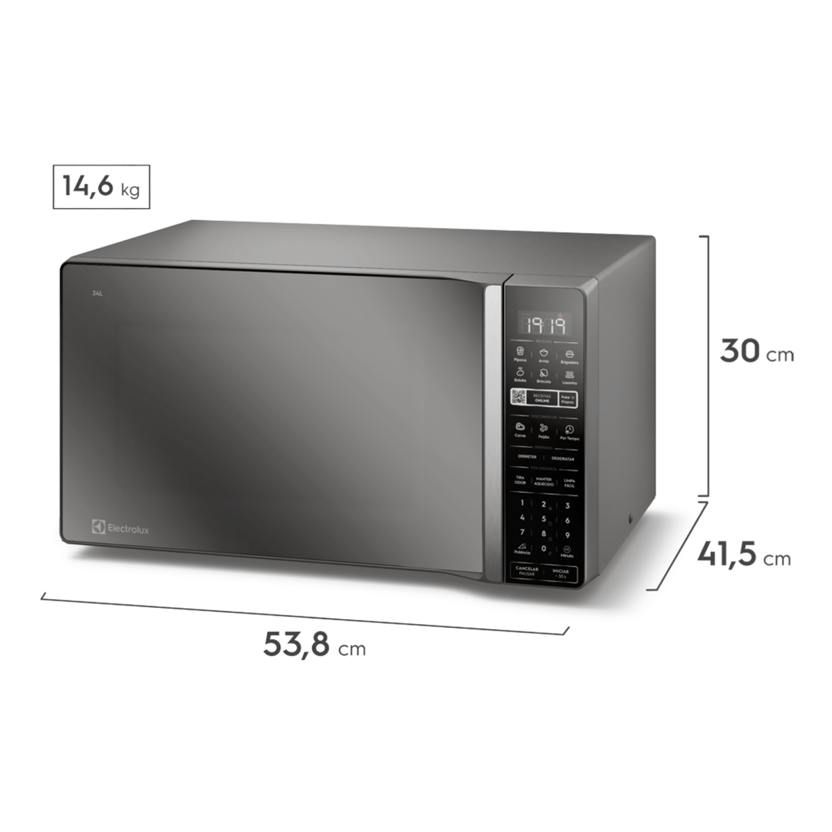 Micro-ondas Electrolux 34L Efficient ME34S Função Descongelamento Assistido Cinza Espelhado 220V