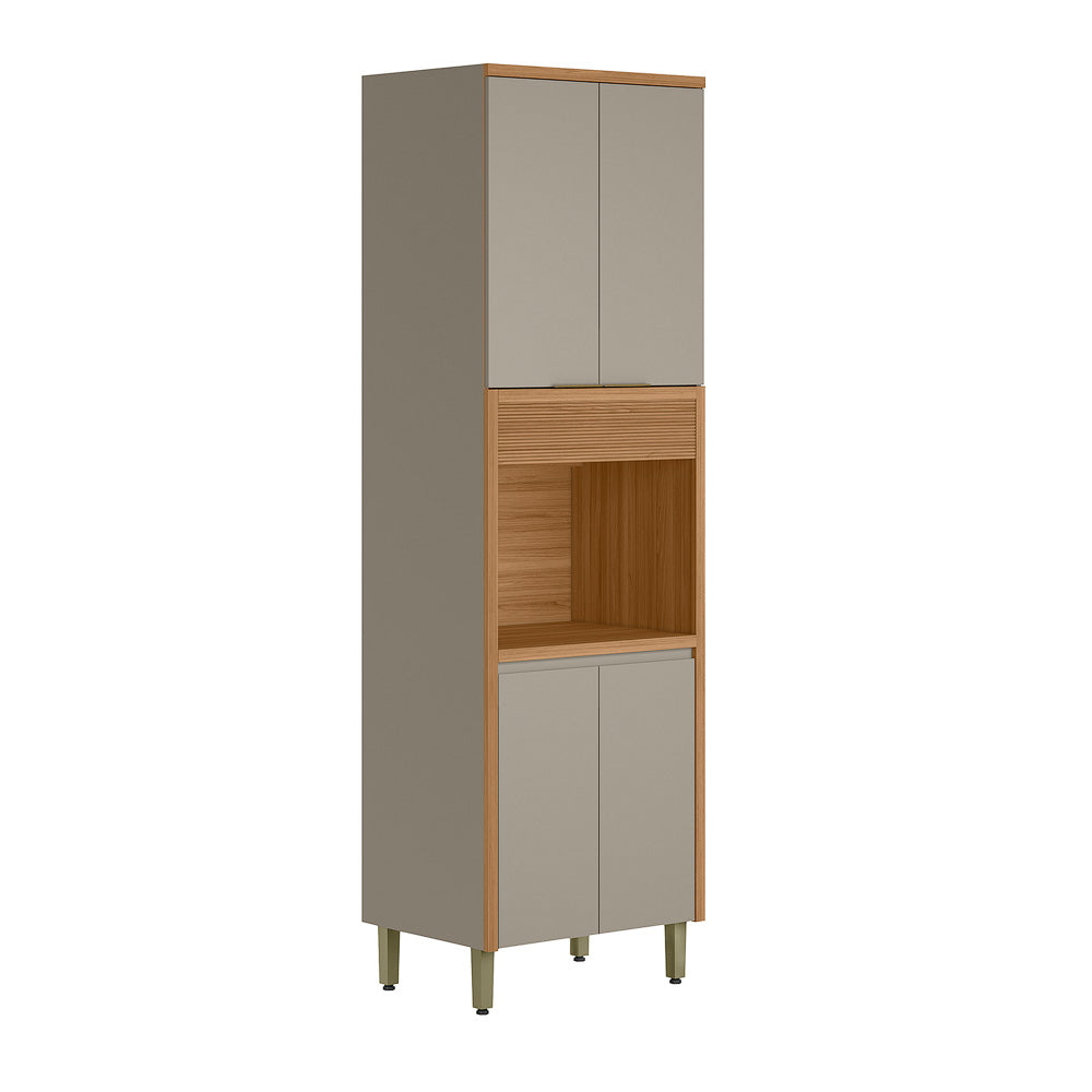 Paneleiro Torre Quente Allure Linea 100% MDF 70cm 4 Portas 1 Porta Condimentos Jequitibá e Gris