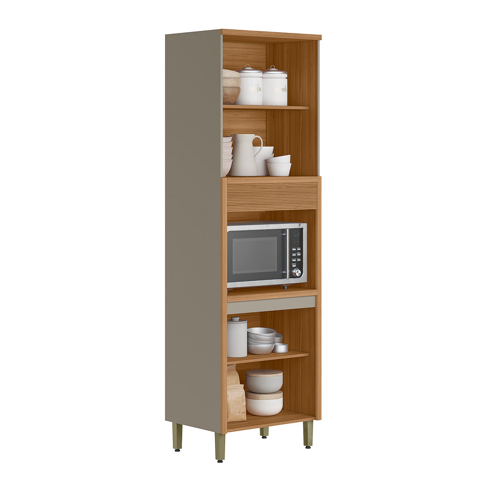 Paneleiro Torre Quente Allure Linea 100% MDF 70cm 4 Portas 1 Porta Condimentos Jequitibá e Gris