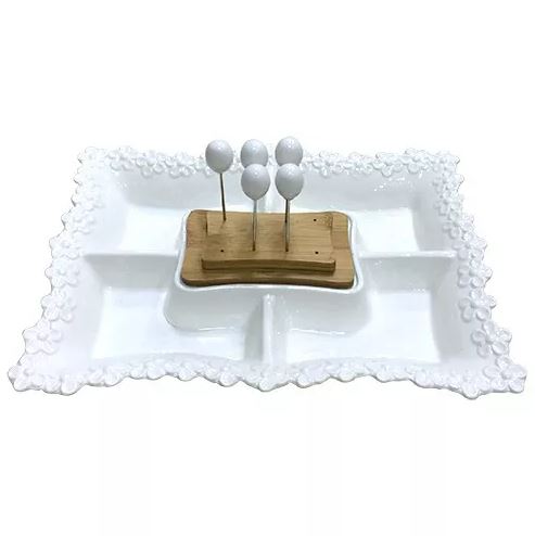 Petisqueira Full-Fit Em Porcelana Com 5 Espetos