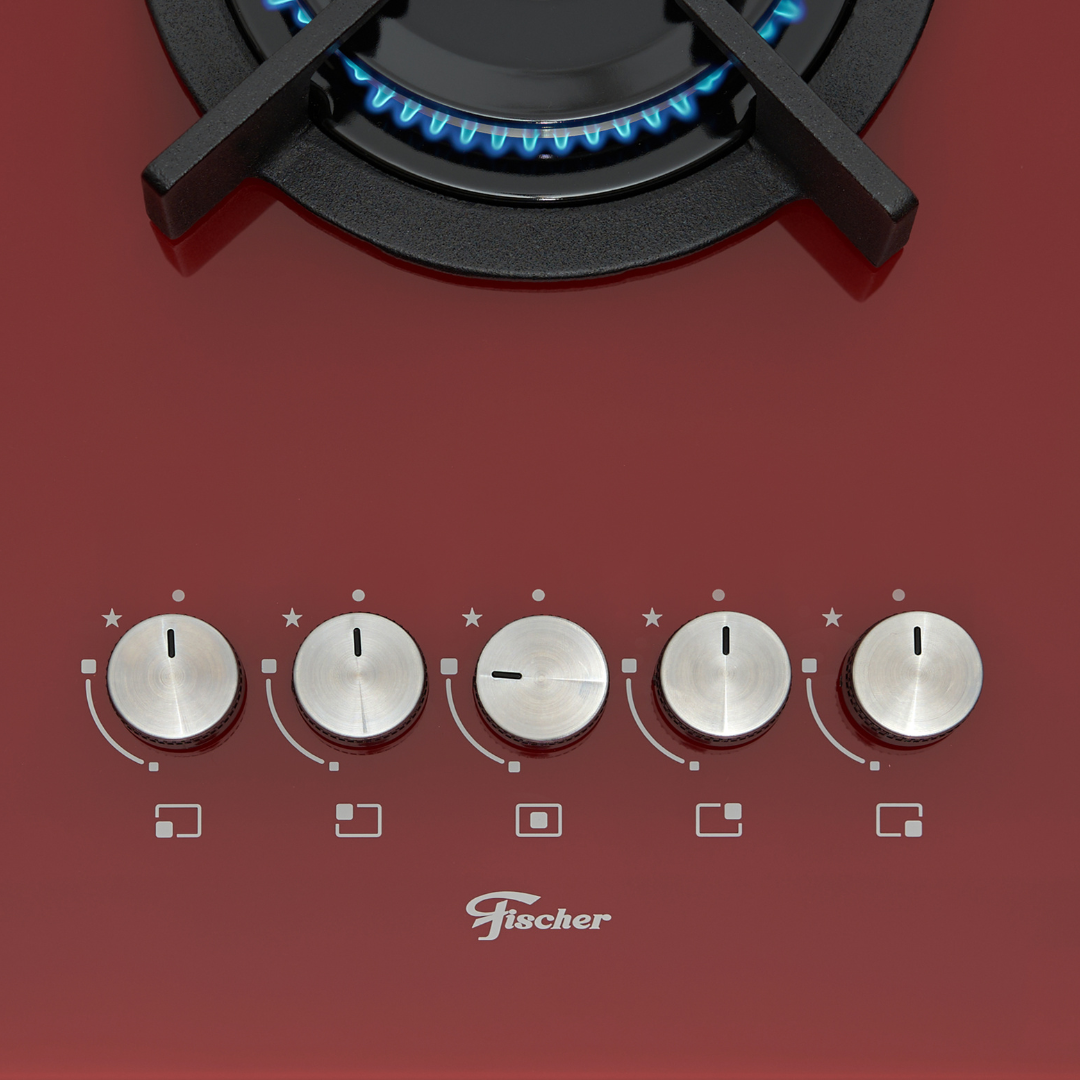 Cooktop à Gás Fischer 5 Bocas Infinity Tripla Chama Vidro Vermelho Rouge Bivolt