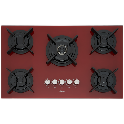 Cooktop à Gás Fischer 5 Bocas Infinity Tripla Chama Vidro Vermelho Rouge Bivolt