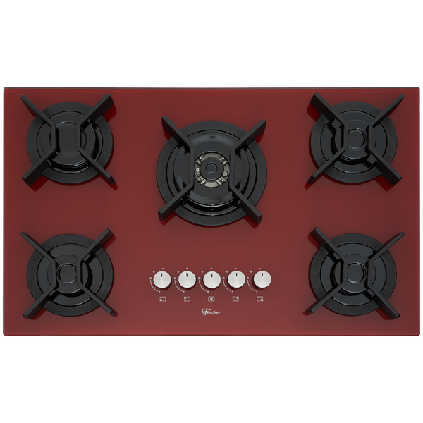 Cooktop à Gás Fischer 5 Bocas Infinity Tripla Chama Vidro Vermelho Rouge Bivolt