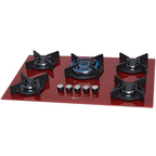 Cooktop à Gás Fischer 5 Bocas Infinity Tripla Chama Vidro Vermelho Rouge Bivolt