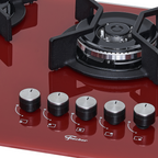 Cooktop à Gás Fischer 5 Bocas Infinity Tripla Chama Vidro Vermelho Rouge Bivolt