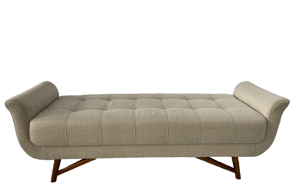 Puff Recamier Deville Perfan 160cm com Pés em Madeira Linho Bege