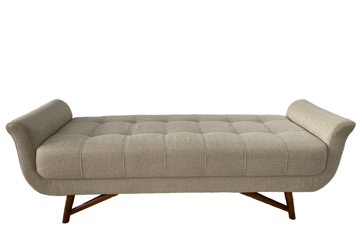 Puff Recamier Deville Perfan 160cm com Pés em Madeira Linho Bege