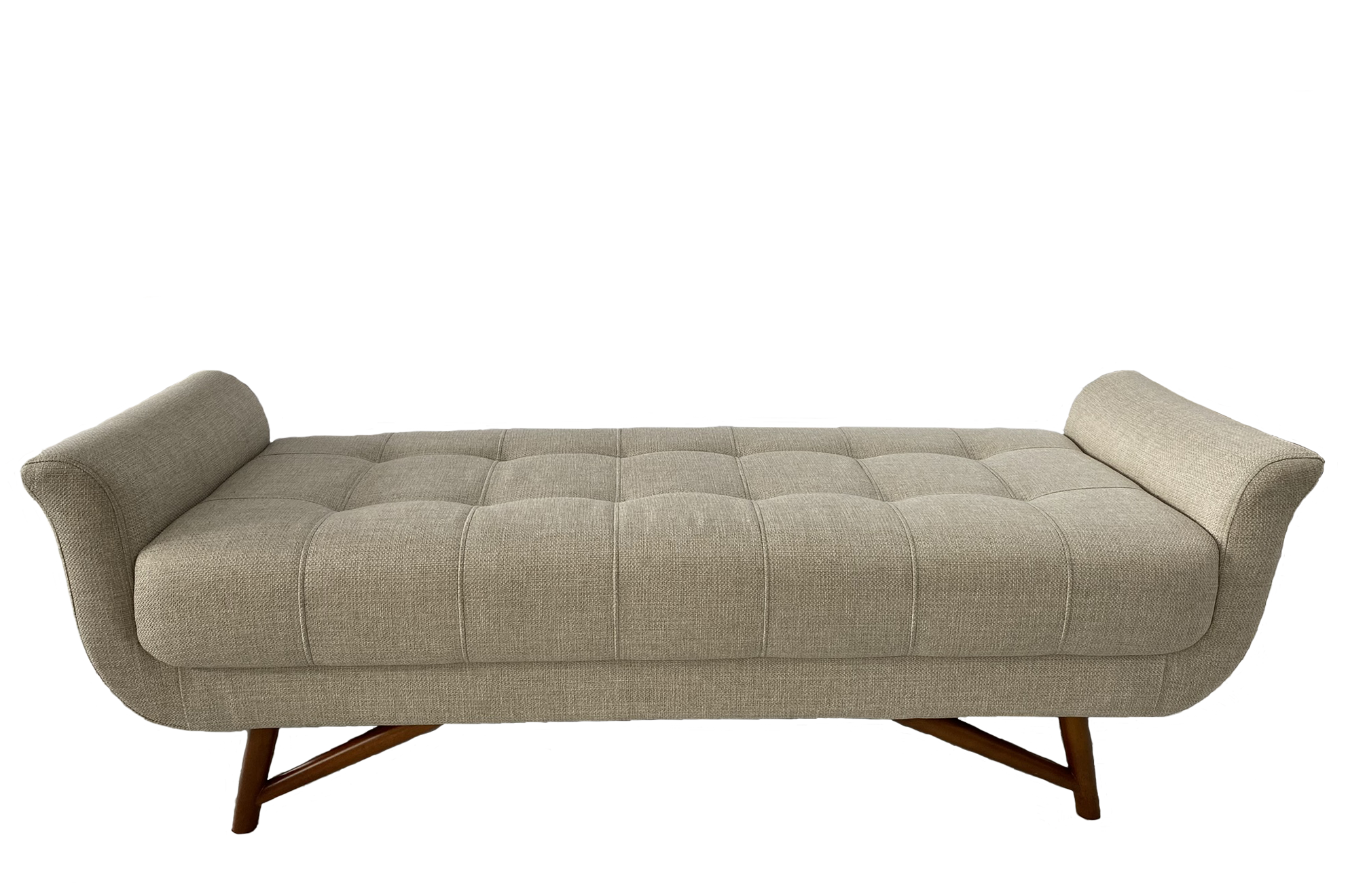 Puff Recamier Deville Perfan 160cm com Pés em Madeira Linho Bege