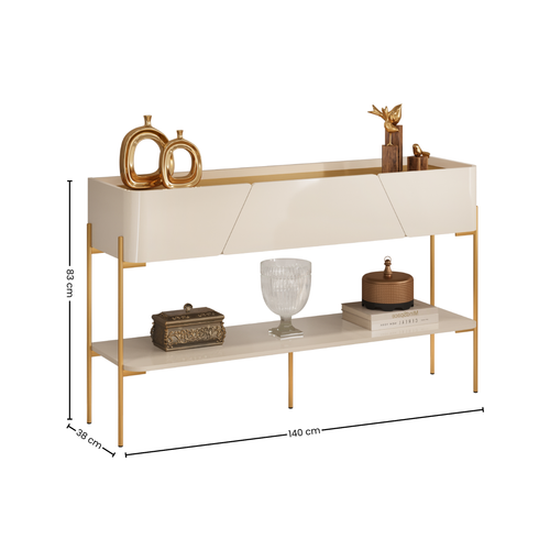 Aparador Liara DJ Móveis 140cm 1 Gaveta Off White Pés em Dourado