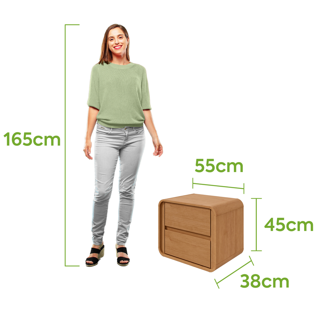 Mesa de Cabeceira Loop Lopas 55cm 2 Gavetas Amêndoa Clean