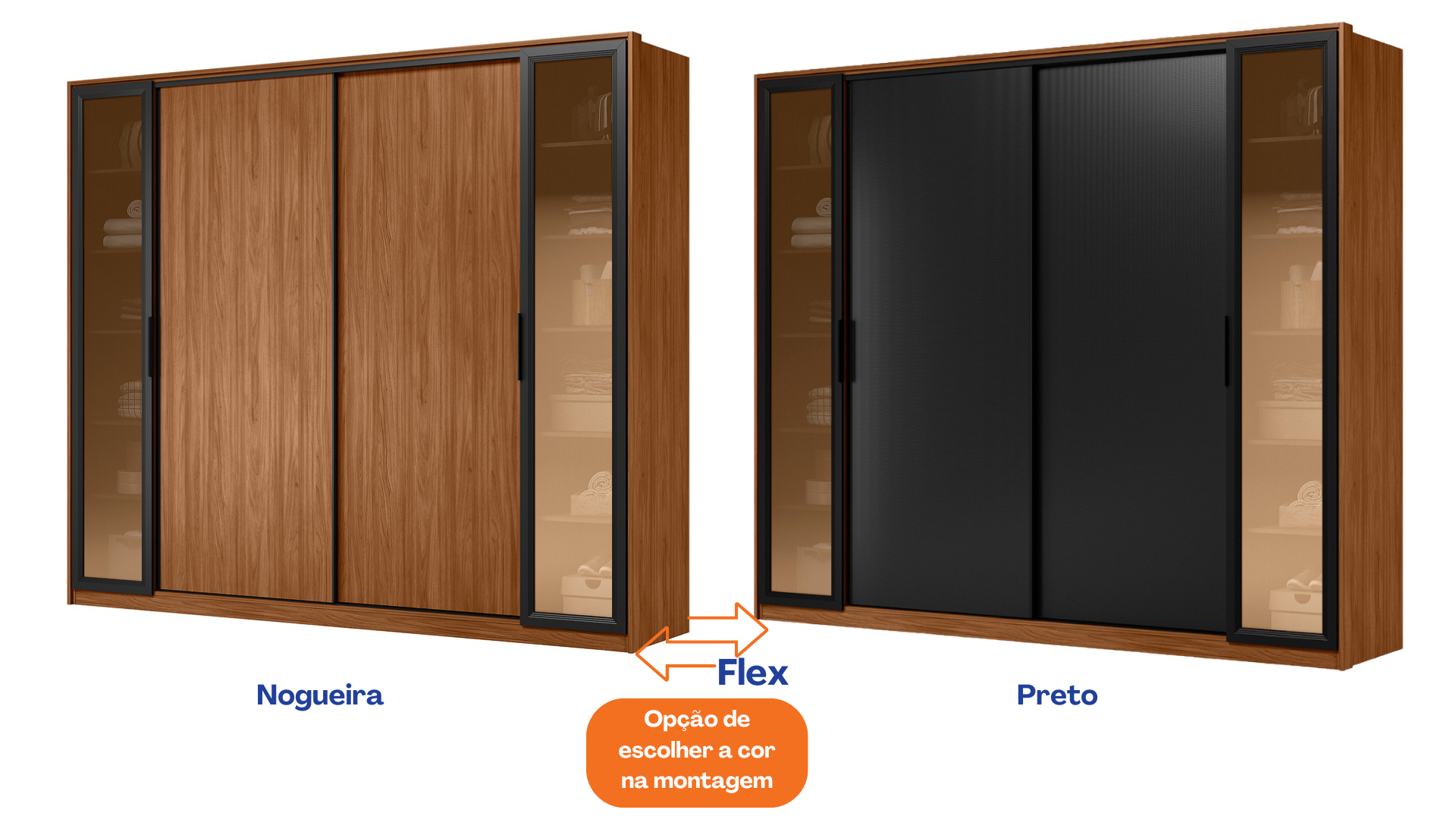 Roupeiro Laredo Demóbile 267cm 4 Portas 4 Gavetas Flex  Nogueira/Preto