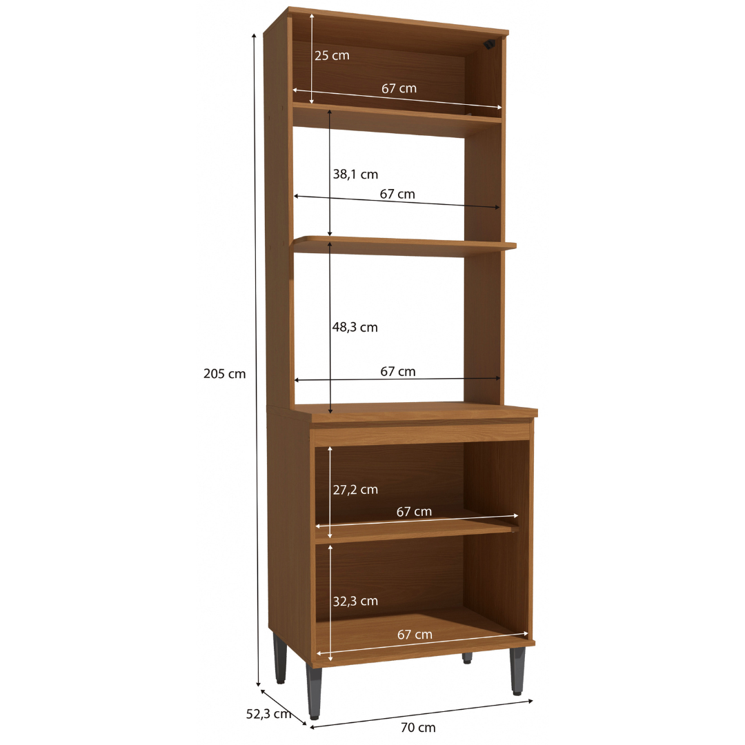 Paneleiro Torre Quente de Cozinha Linna Kappesberg 70cm 3 Portas com Nicho Canela e Off White