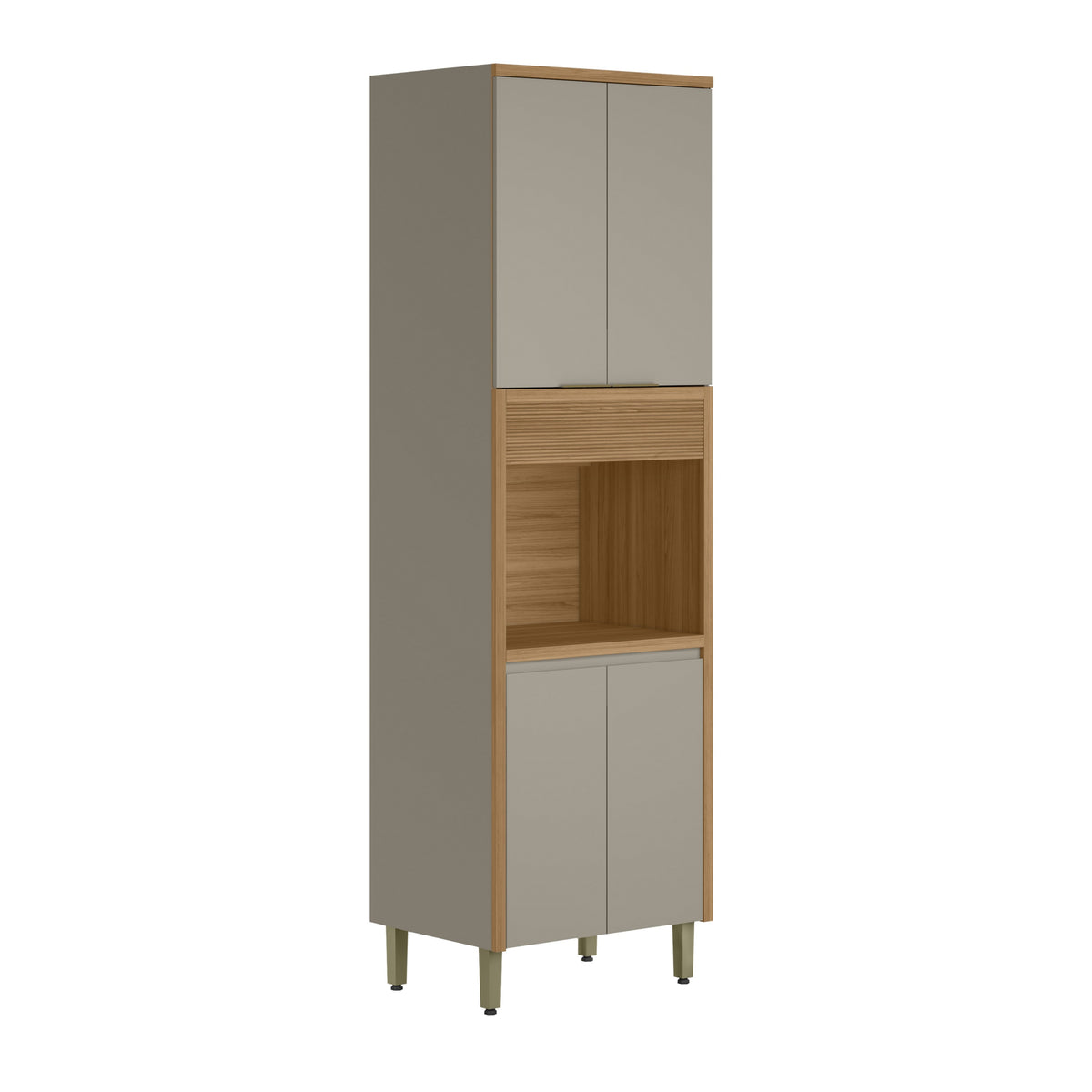 Paneleiro Torre Quente Allure Linea 100% MDF 70cm 4 Portas 1 Porta Condimentos Jequitibá e Gris