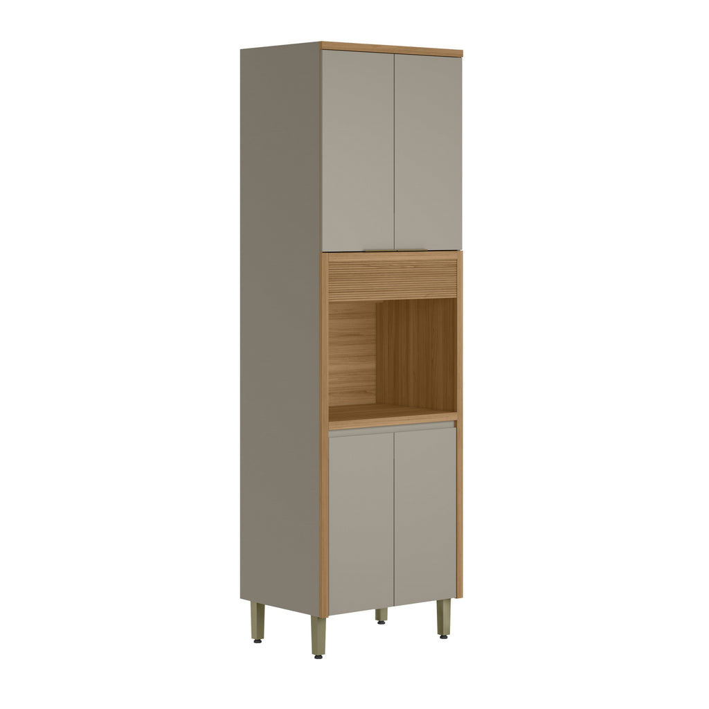 Paneleiro Torre Quente Allure Linea 100% MDF 70cm 4 Portas 1 Porta Condimentos Jequitibá e Gris