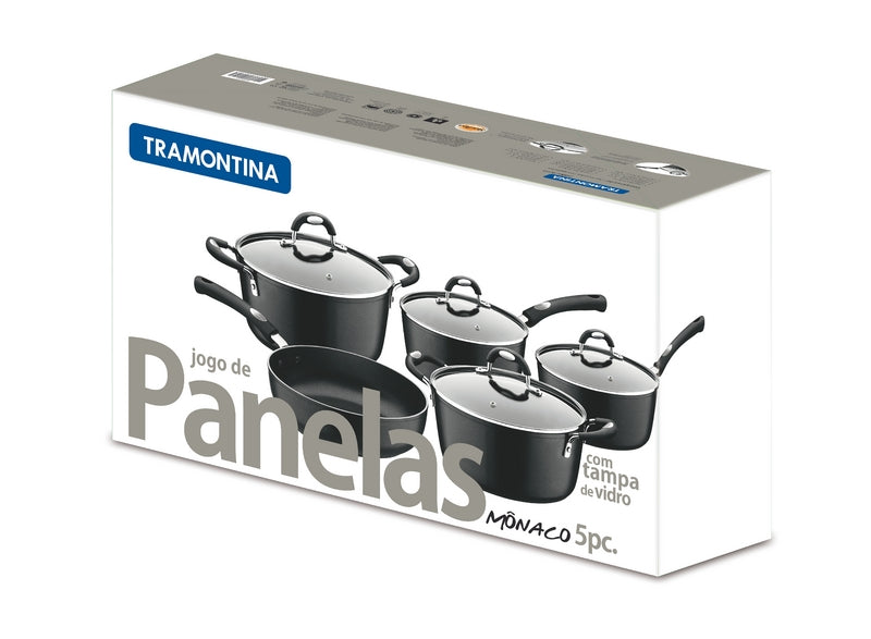 Jogo de Panelas Tramontina Mônaco 5 Peças Preto