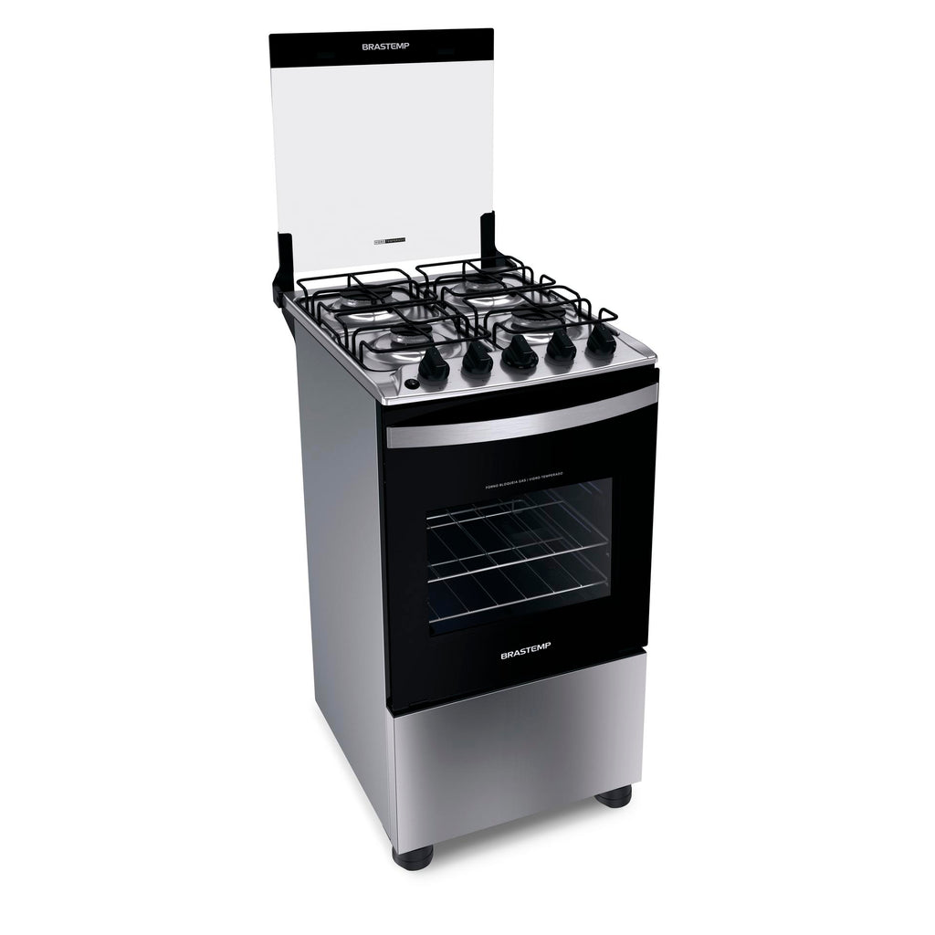 Fogão 4 Bocas Brastemp BFO4NBR Piso Duas Prateleiras com Alturas Ajustáveis Inox Bivolt
