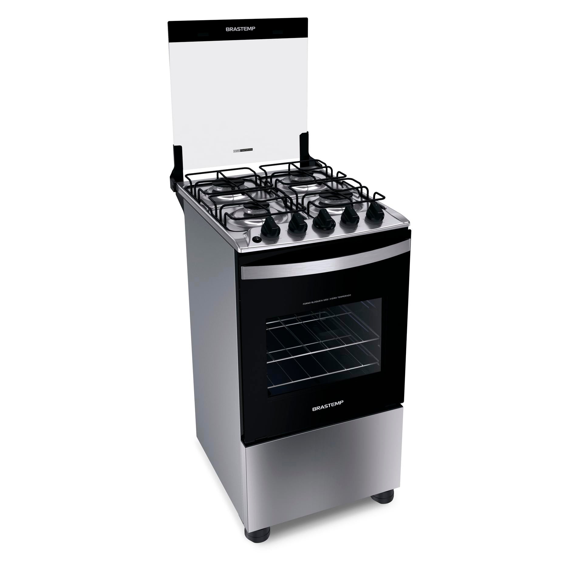 Fogão 4 Bocas Brastemp BFO4NBR Piso Duas Prateleiras com Alturas Ajustáveis Inox Bivolt