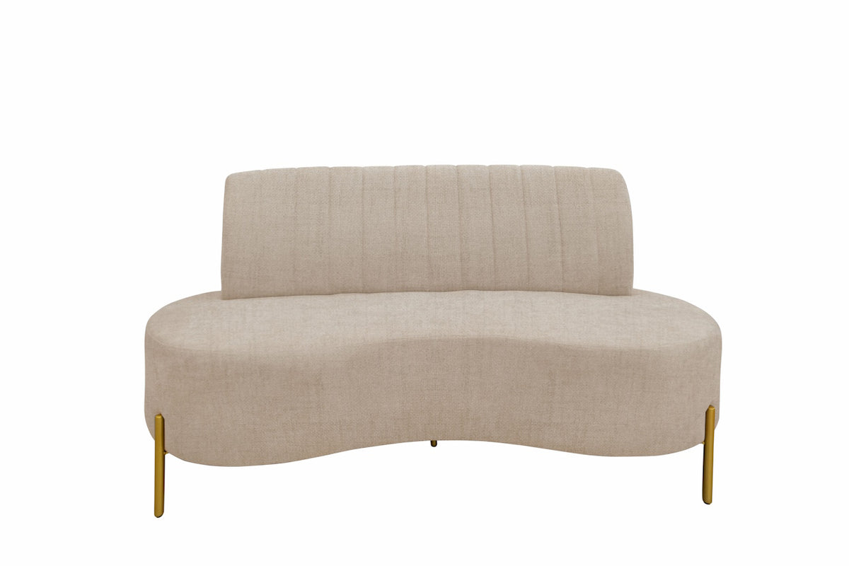 Sofá Living Qatar 135cm Konfort Pés em Metal Dourado Linho Bege
