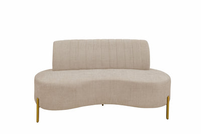 Sofá Living Qatar 135cm Konfort Pés em Metal Dourado Linho Bege