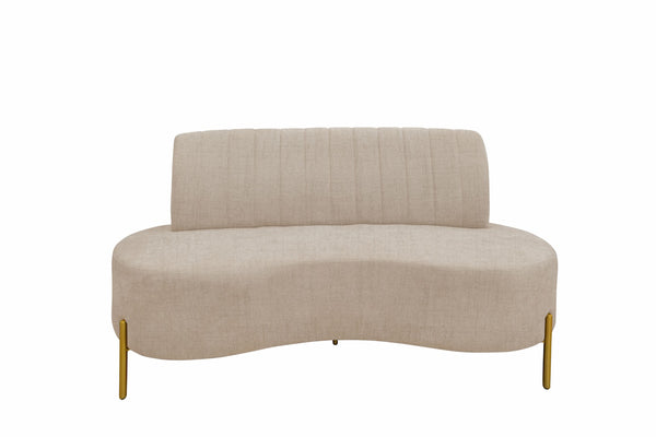 Sofá Living Qatar 135cm Konfort Pés em Metal Dourado Linho Bege
