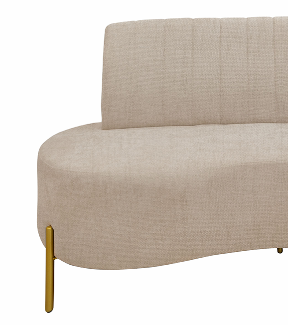 Sofá Living Qatar 135cm Konfort Pés em Metal Dourado Linho Bege