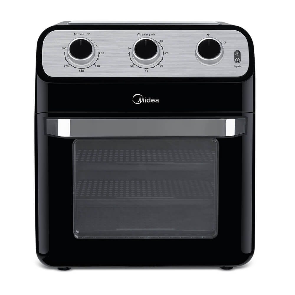 Fritadeira Elétrica Sem Óleo Air Fryer Midea 12L com Forno Ovenfryer Inox e Preto 220V