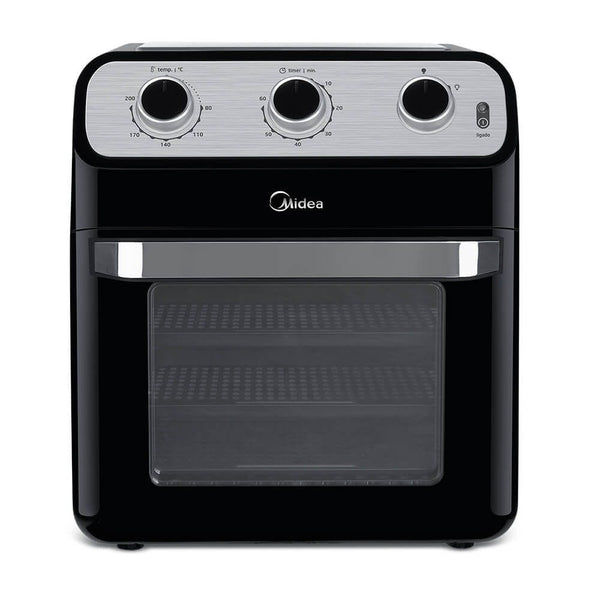 Fritadeira Elétrica Sem Óleo Air Fryer Midea 12L com Forno Ovenfryer Inox e Preto 220V