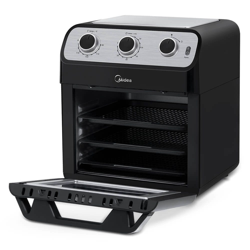 Fritadeira Elétrica Sem Óleo Air Fryer Midea 12L com Forno Ovenfryer Inox e Preto 220V