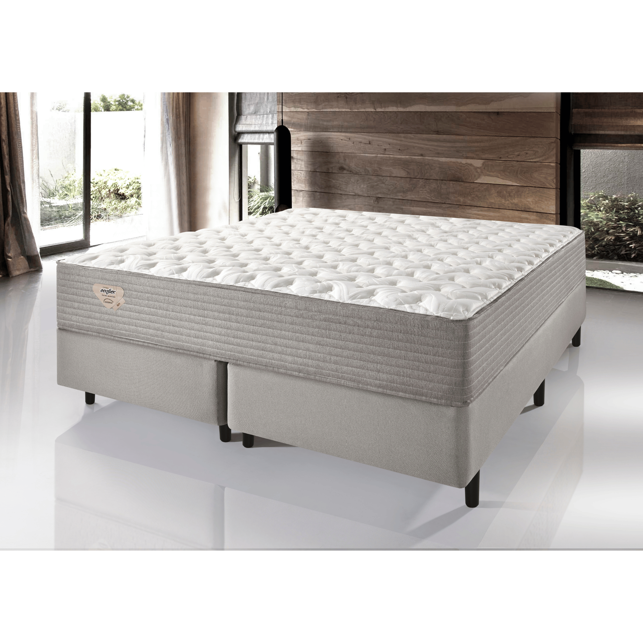 Conjunto Cama Box Agile Queen Ecoflex 158x198x55cm Molas Ensacadas Cinza Chumbo