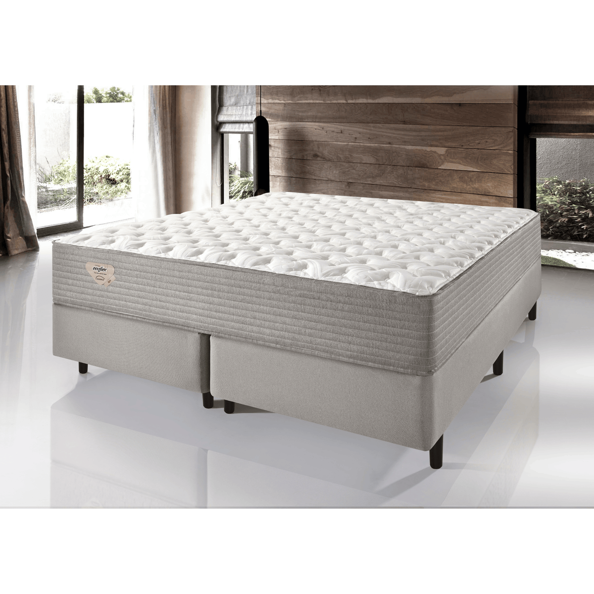 Conjunto Cama Box Agile Queen Ecoflex 158x198x55cm Molas Ensacadas Cinza Chumbo