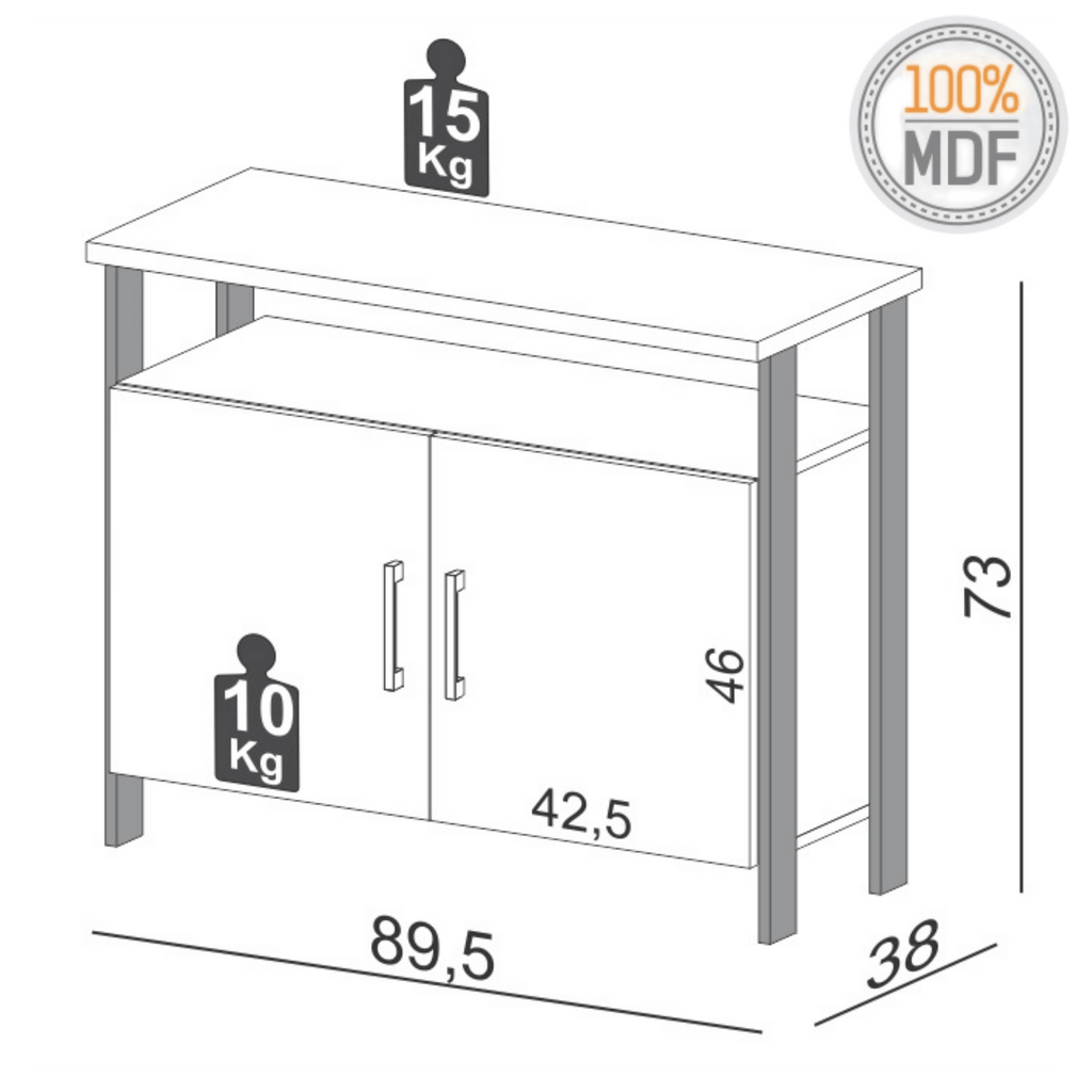 Balcão Buffet F32 Dalla Costa 89cm 2 Portas Nicho Freijó e Preto