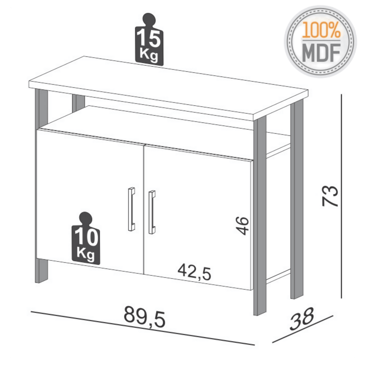 Balcão Buffet F32 Dalla Costa 89cm 2 Portas Nicho Freijó e Preto