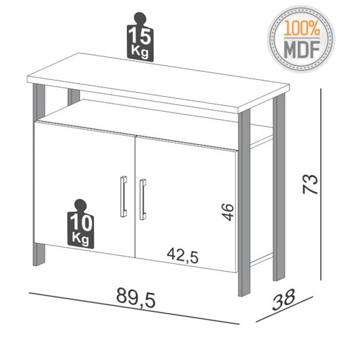 Balcão Buffet F32 Dalla Costa 89cm 2 Portas Nicho Freijó e Preto