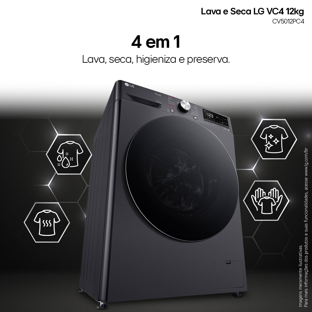 Lava e Seca LG 12KG VC4 AI DD Smart Inox 220V